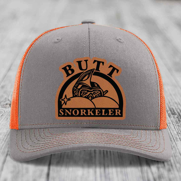 Butt Snorkeler - Leather Patch Hat - Rawhide to Black Patch - Richardson 112 Snapback Trucker Hat