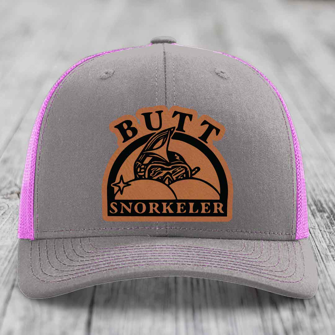 Butt Snorkeler - Leather Patch Hat - Rawhide to Black Patch - Richardson 112 Snapback Trucker Hat