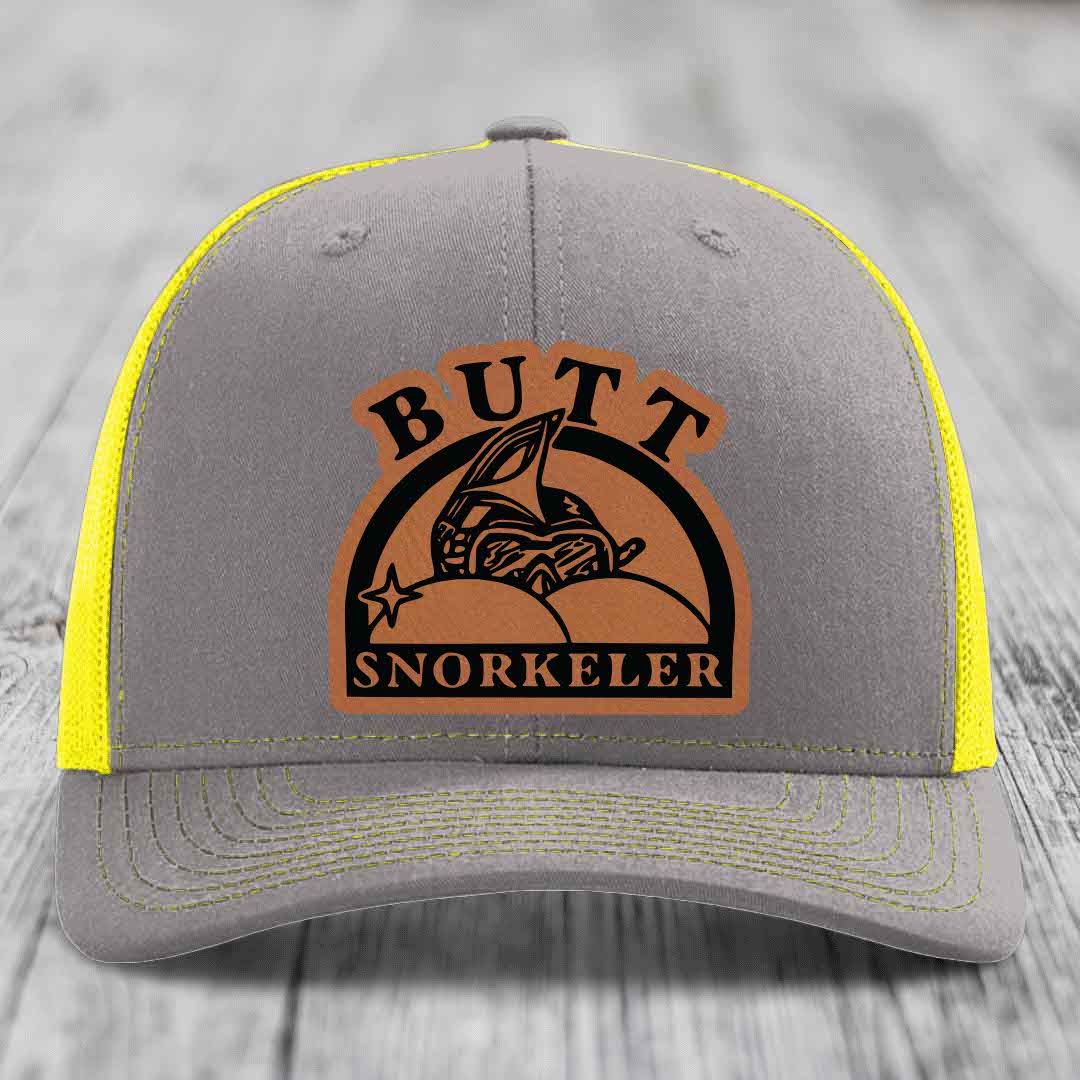Butt Snorkeler - Leather Patch Hat - Rawhide to Black Patch - Richardson 112 Snapback Trucker Hat