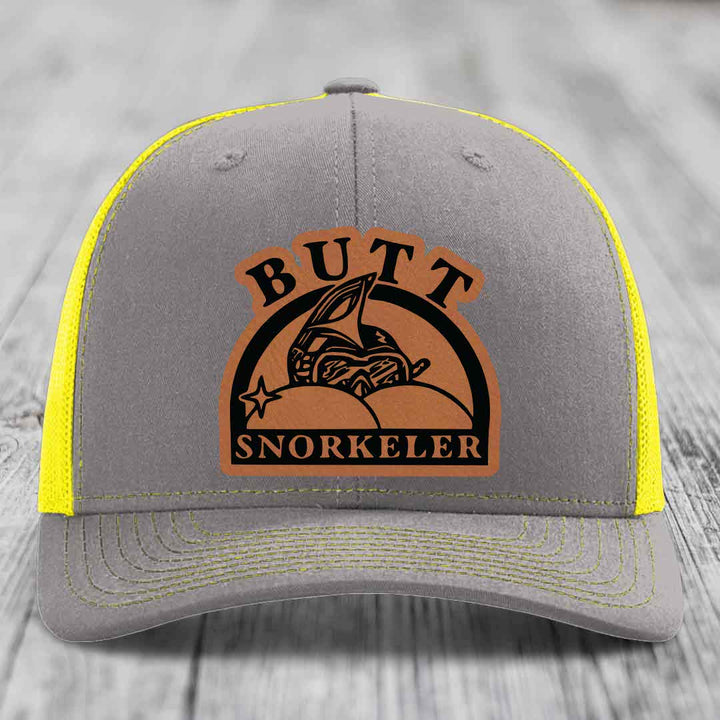 Butt Snorkeler - Leather Patch Hat - Rawhide to Black Patch - Richardson 112 Snapback Trucker Hat