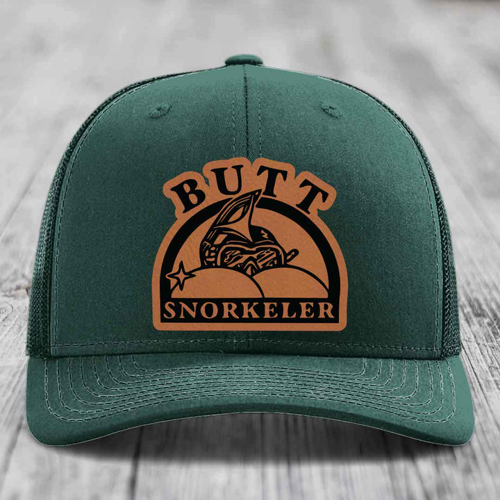 Butt Snorkeler - Leather Patch Hat - Rawhide to Black Patch - Richardson 112 Snapback Trucker Hat