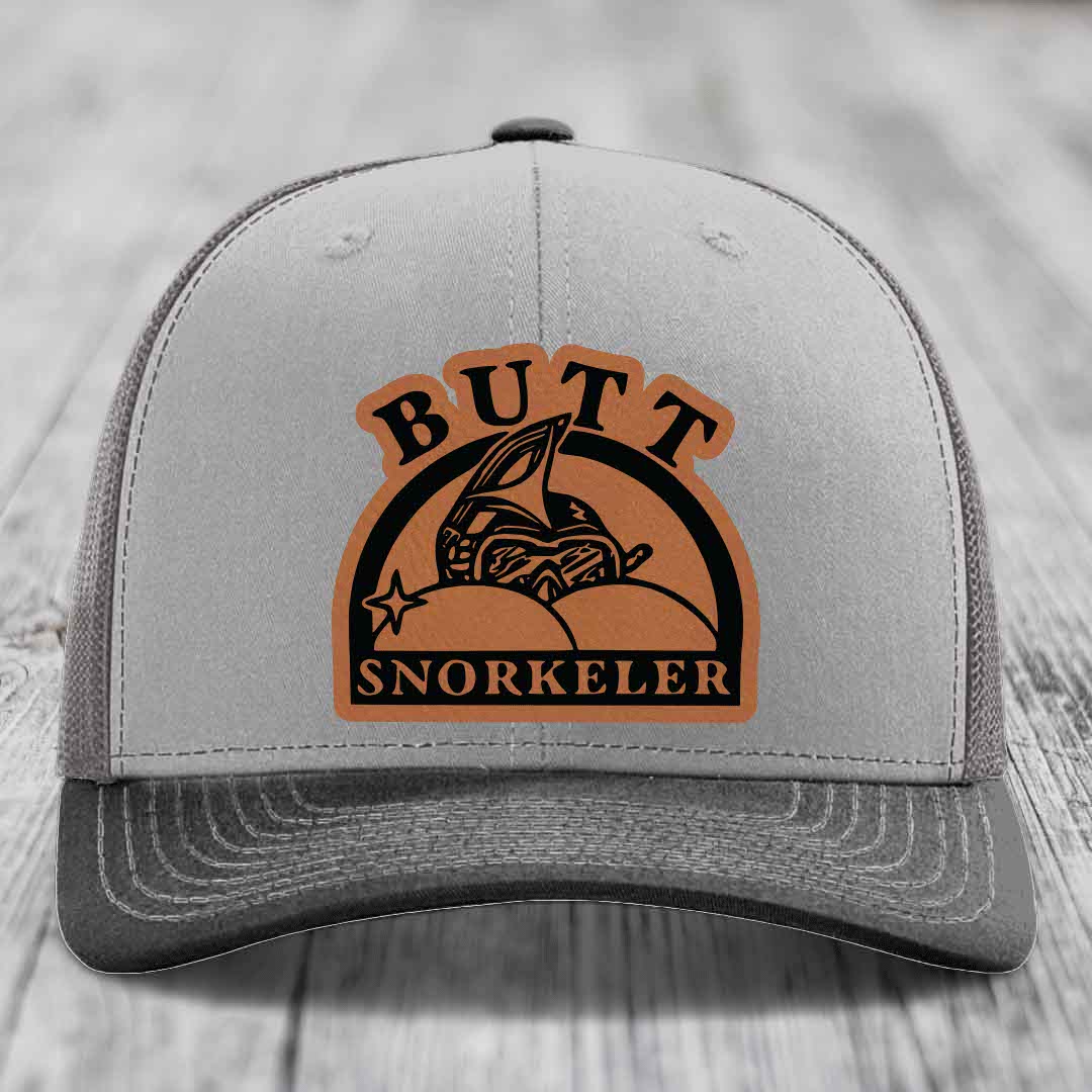 Butt Snorkeler - Leather Patch Hat - Rawhide to Black Patch - Richardson 112 Snapback Trucker Hat