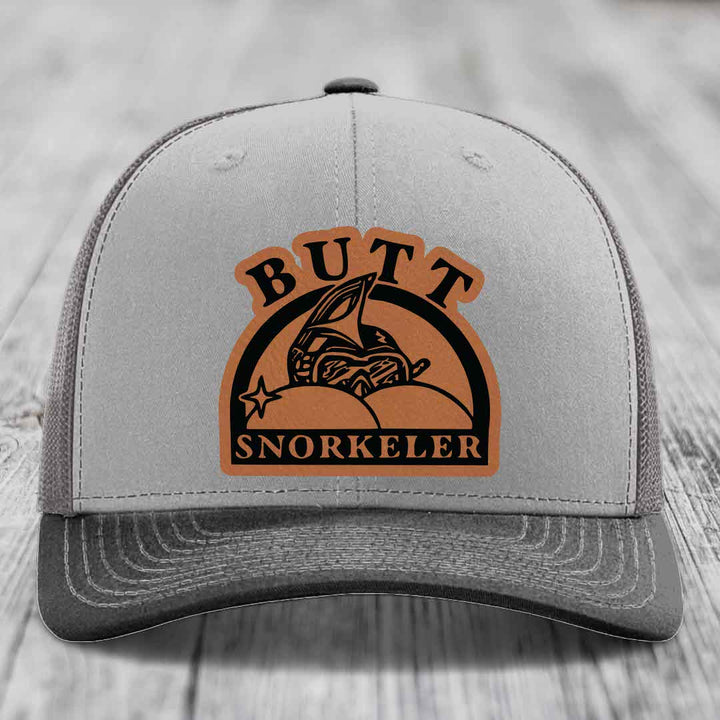 Butt Snorkeler - Leather Patch Hat - Rawhide to Black Patch - Richardson 112 Snapback Trucker Hat