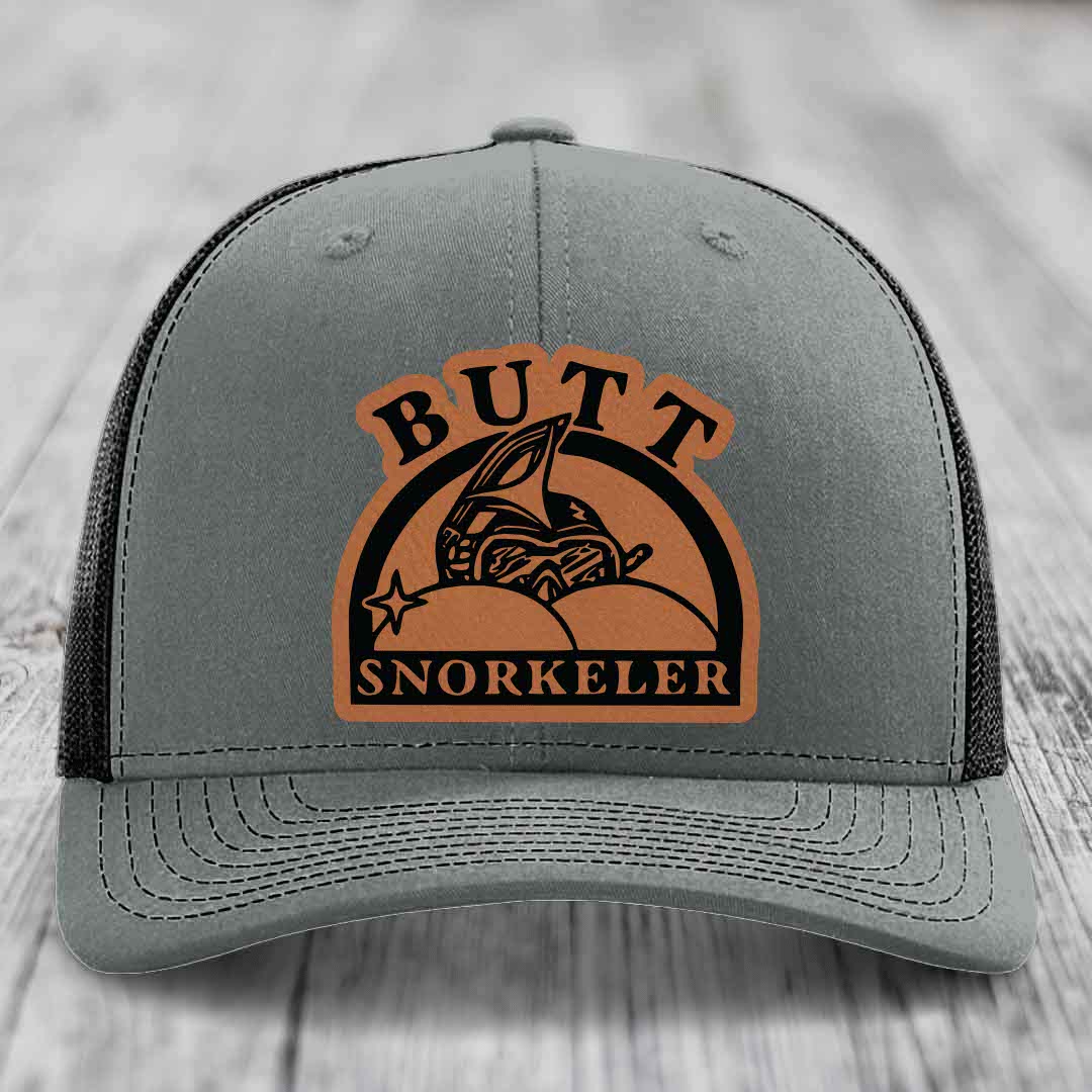 Butt Snorkeler - Leather Patch Hat - Rawhide to Black Patch - Richardson 112 Snapback Trucker Hat