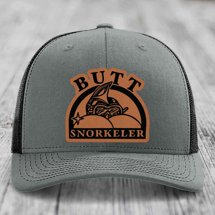 Butt Snorkeler - Leather Patch Hat - Rawhide to Black Patch - Richardson 112 Snapback Trucker Hat
