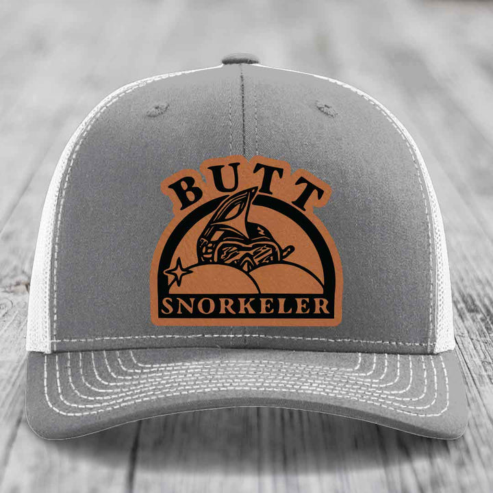 Butt Snorkeler - Leather Patch Hat - Rawhide to Black Patch - Richardson 112 Snapback Trucker Hat
