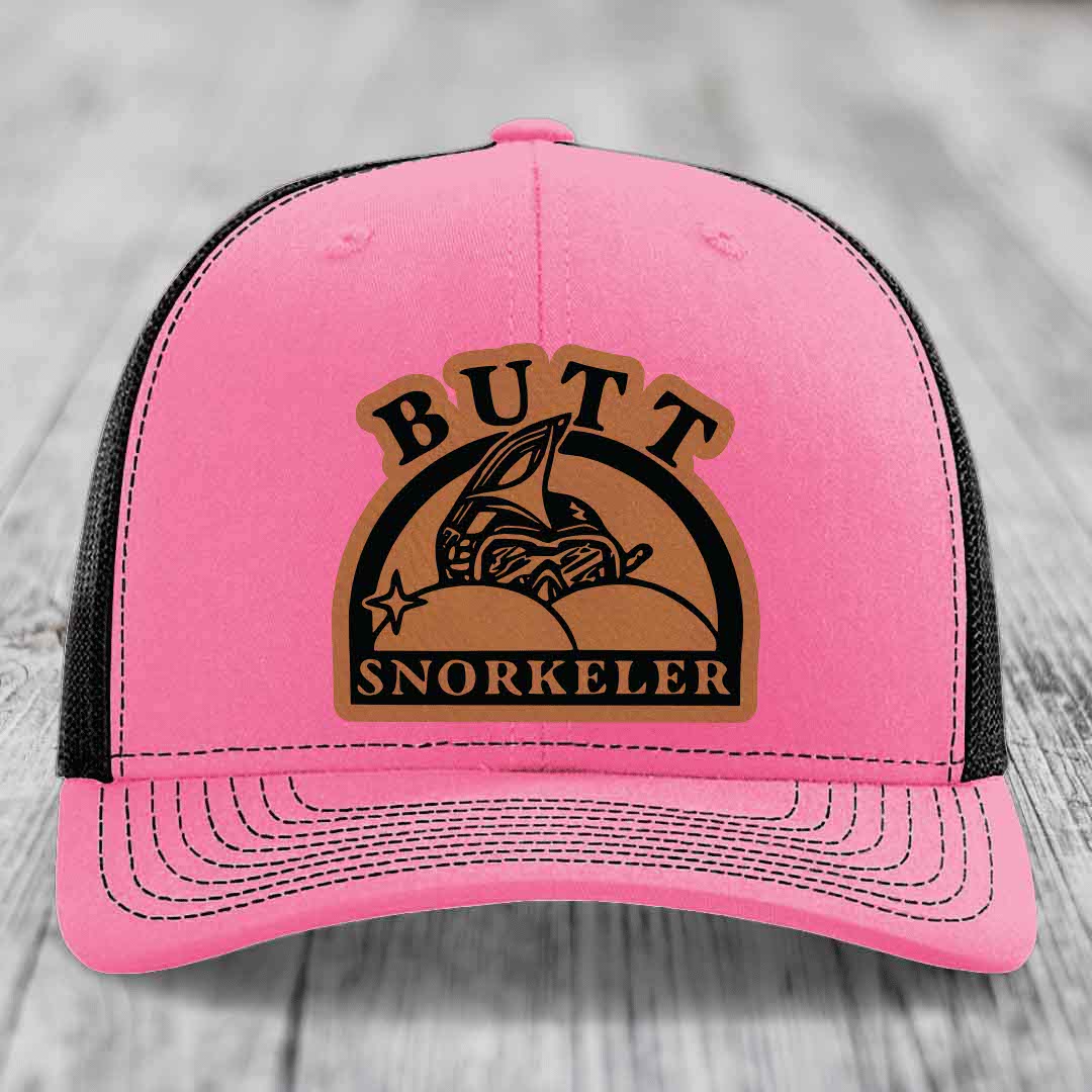 Butt Snorkeler - Leather Patch Hat - Rawhide to Black Patch - Richardson 112 Snapback Trucker Hat