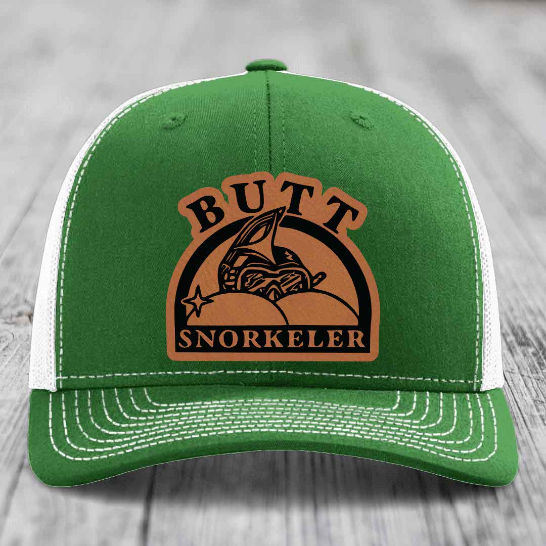 Butt Snorkeler - Leather Patch Hat - Rawhide to Black Patch - Richardson 112 Snapback Trucker Hat