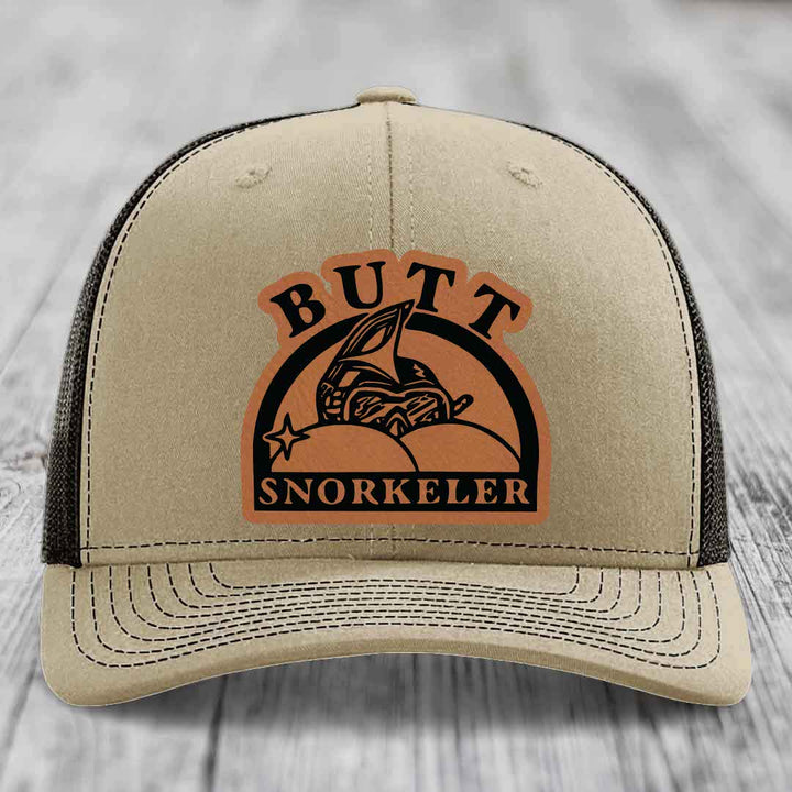 Butt Snorkeler - Leather Patch Hat - Rawhide to Black Patch - Richardson 112 Snapback Trucker Hat