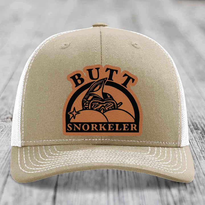 Butt Snorkeler - Leather Patch Hat - Rawhide to Black Patch - Richardson 112 Snapback Trucker Hat