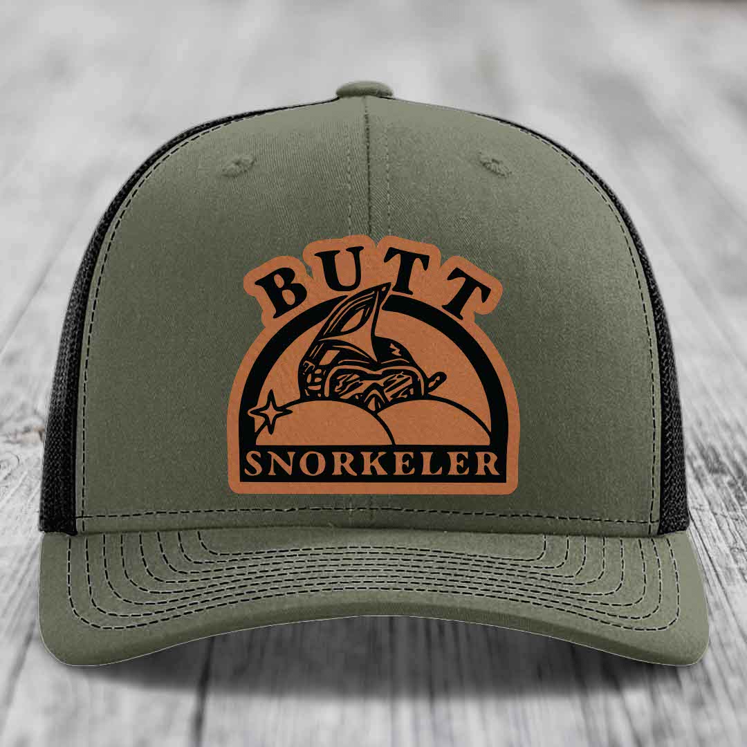Butt Snorkeler - Leather Patch Hat - Rawhide to Black Patch - Richardson 112 Snapback Trucker Hat