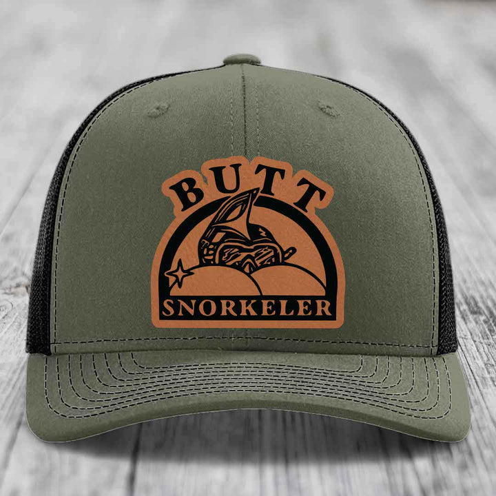 Butt Snorkeler - Leather Patch Hat - Rawhide to Black Patch - Richardson 112 Snapback Trucker Hat