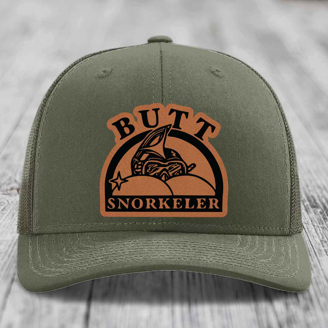 Butt Snorkeler - Leather Patch Hat - Rawhide to Black Patch - Richardson 112 Snapback Trucker Hat