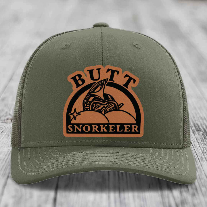 Butt Snorkeler - Leather Patch Hat - Rawhide to Black Patch - Richardson 112 Snapback Trucker Hat