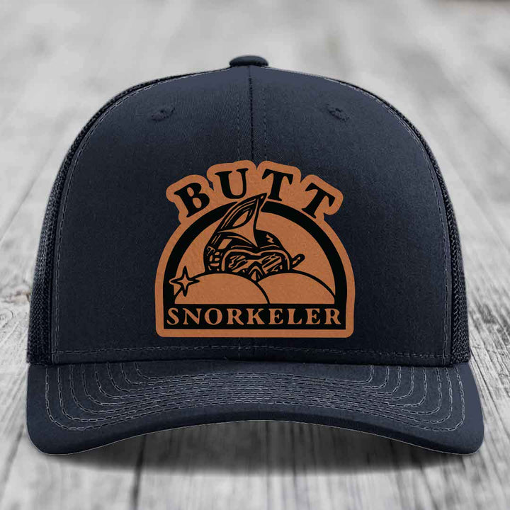 Butt Snorkeler - Leather Patch Hat - Rawhide to Black Patch - Richardson 112 Snapback Trucker Hat