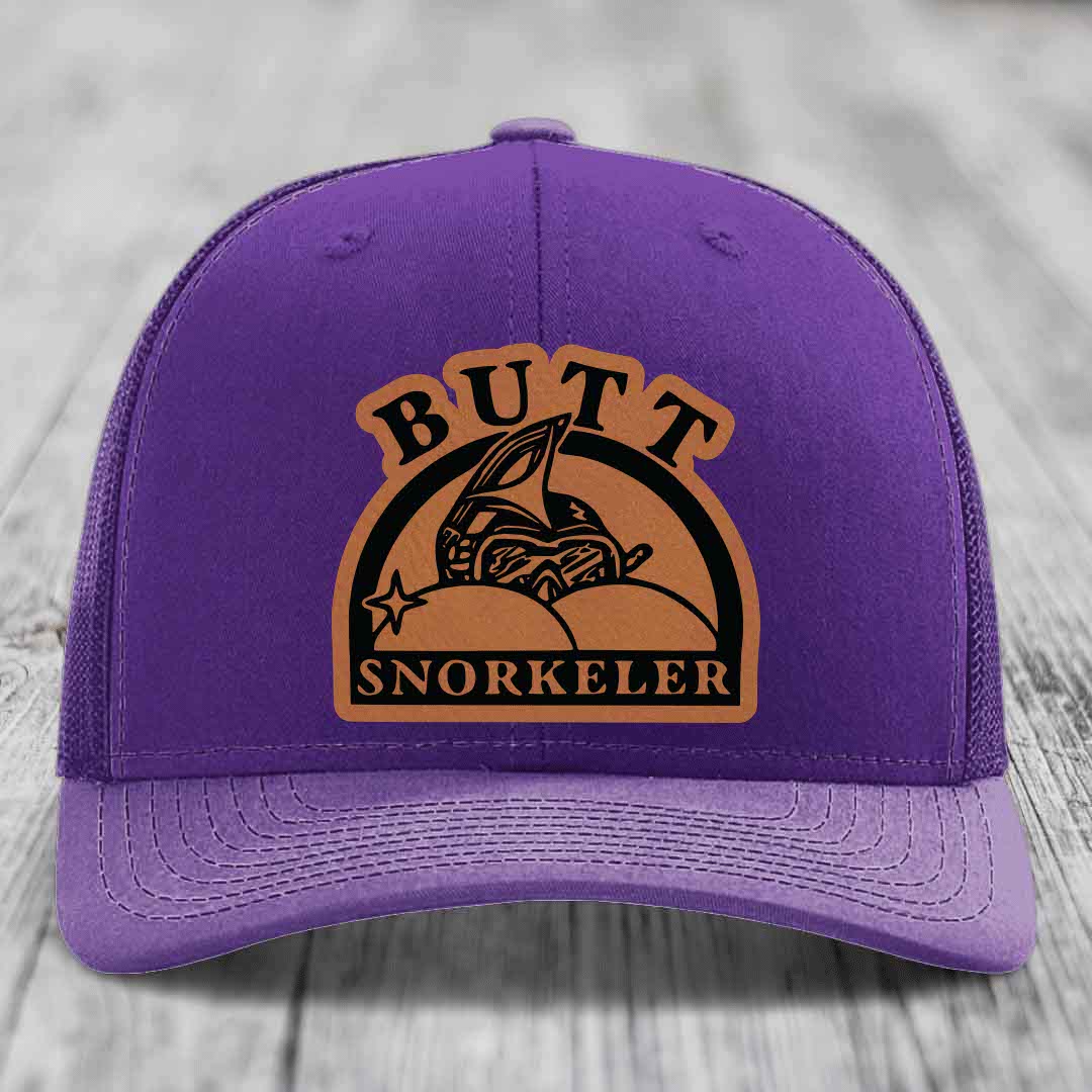 Butt Snorkeler - Leather Patch Hat - Rawhide to Black Patch - Richardson 112 Snapback Trucker Hat