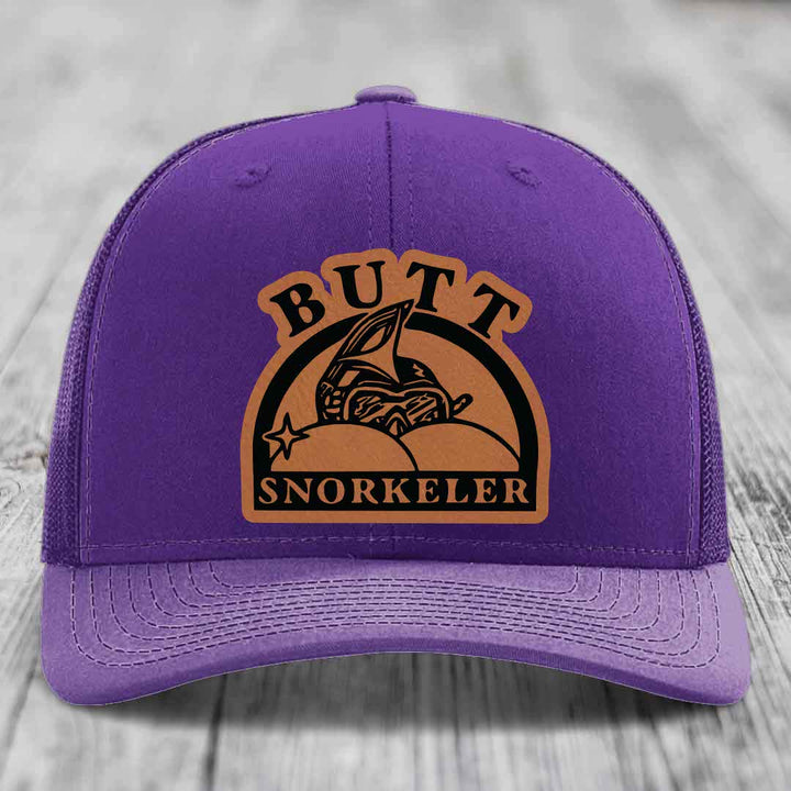 Butt Snorkeler - Leather Patch Hat - Rawhide to Black Patch - Richardson 112 Snapback Trucker Hat