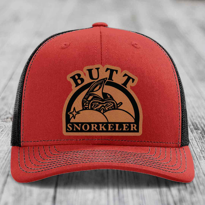 Butt Snorkeler - Leather Patch Hat - Rawhide to Black Patch - Richardson 112 Snapback Trucker Hat