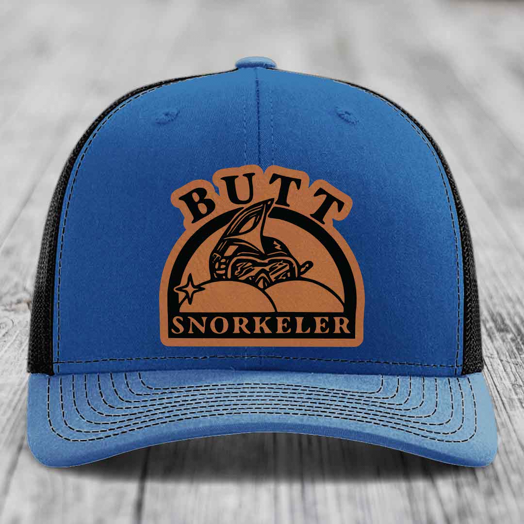 Butt Snorkeler - Leather Patch Hat - Rawhide to Black Patch - Richardson 112 Snapback Trucker Hat