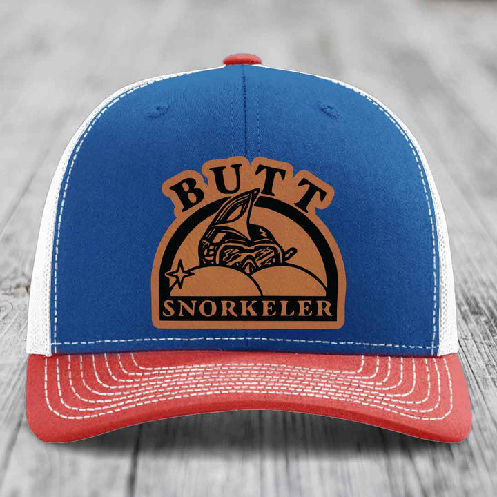 Butt Snorkeler - Leather Patch Hat - Rawhide to Black Patch - Richardson 112 Snapback Trucker Hat