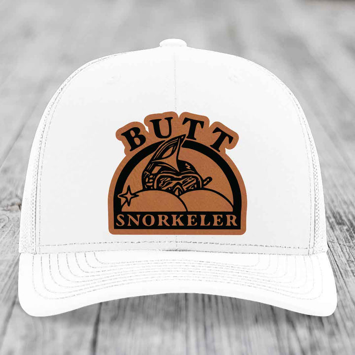 Butt Snorkeler - Leather Patch Hat - Rawhide to Black Patch - Richardson 112 Snapback Trucker Hat