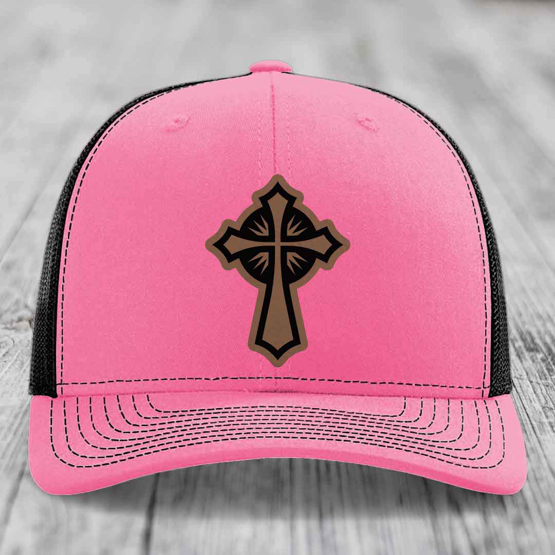 Celestis Cross - Leather Patch Hat - Dark Brown to Black Patch - Richardson 112 Snapback Trucker Hat