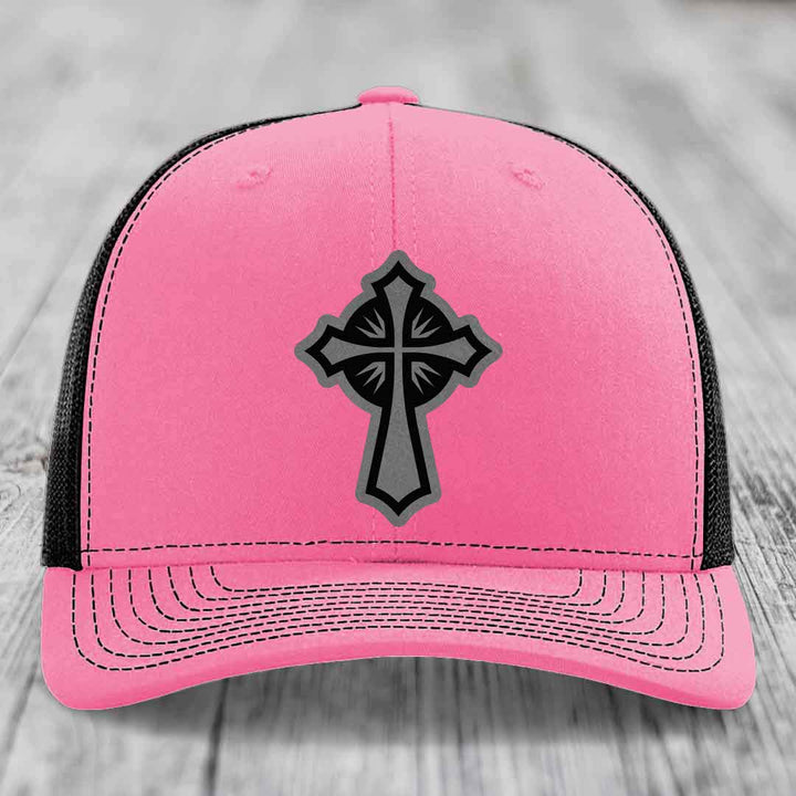 Celestis Cross - Leather Patch Hat - Grey to Black Patch - Richardson 112 Snapback Trucker Hat