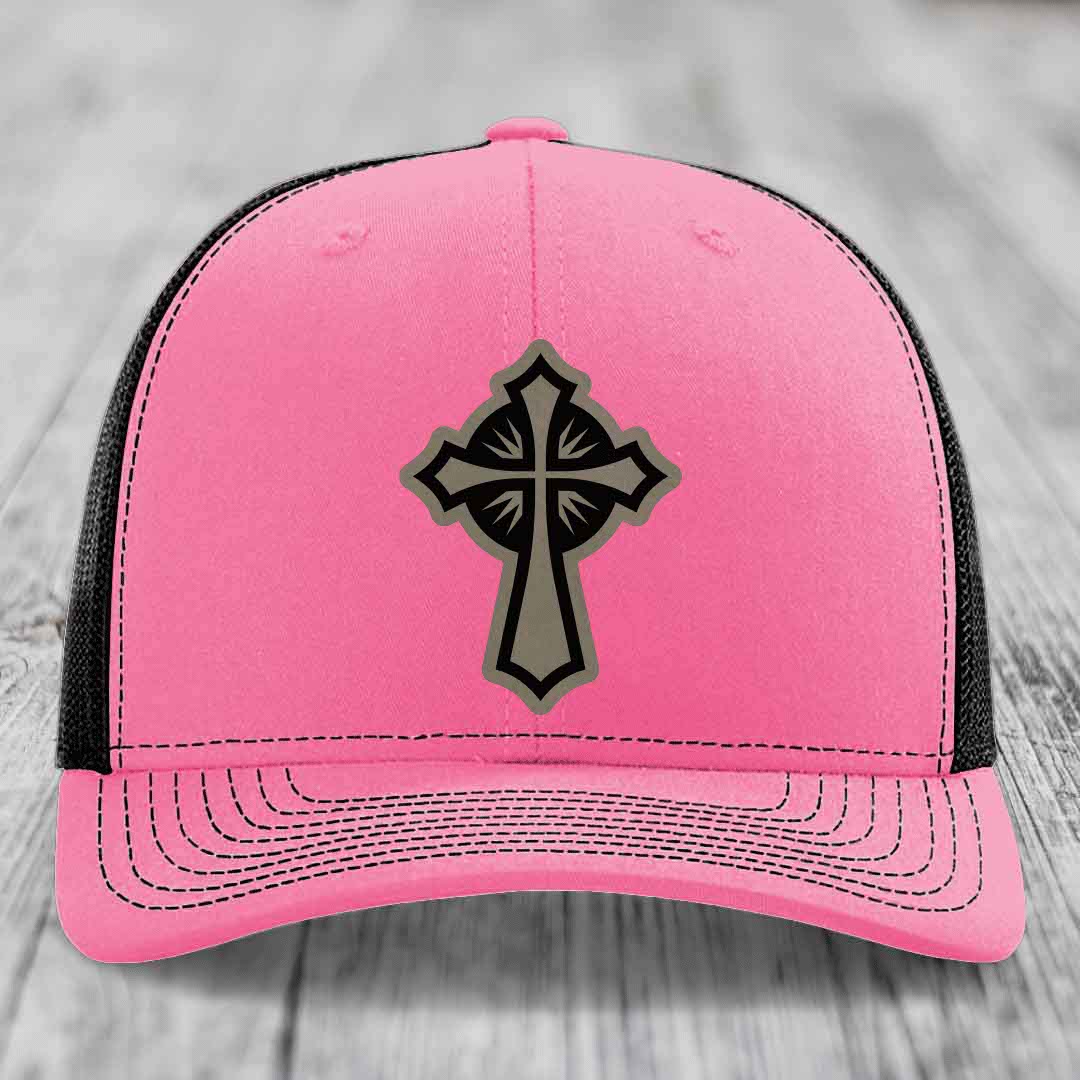 Celestis Cross - Leather Patch Hat - Light Brown to Black Patch - Richardson 112 Snapback Trucker Hat