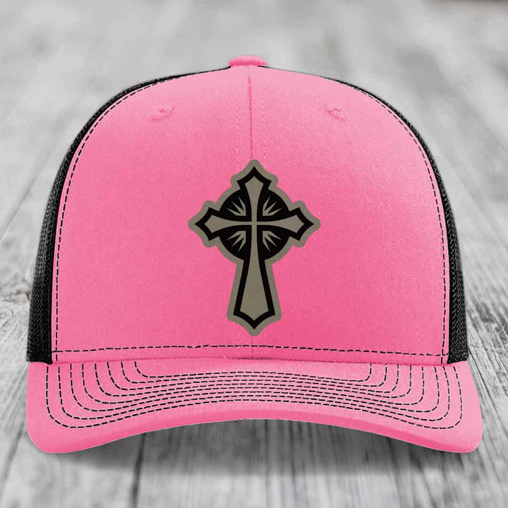 Celestis Cross - Leather Patch Hat - Light Brown to Black Patch - Richardson 112 Snapback Trucker Hat