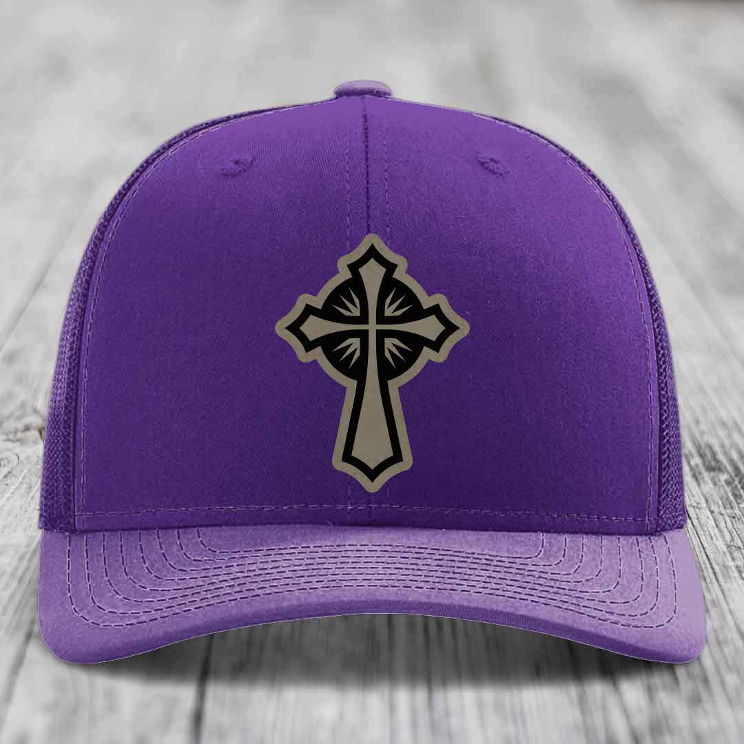 Celestis Cross - Leather Patch Hat - Light Brown to Black Patch - Richardson 112 Snapback Trucker Hat