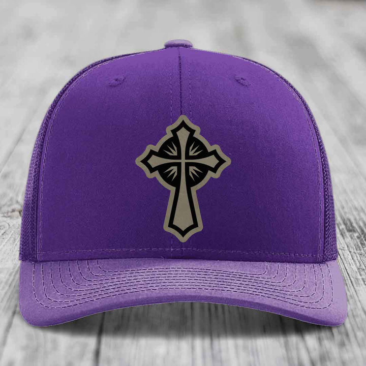 Celestis Cross - Leather Patch Hat - Light Brown to Black Patch - Richardson 112 Snapback Trucker Hat