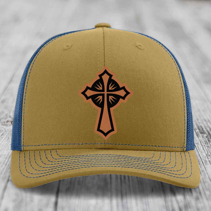 Celestis Cross - Leather Patch Hat - Rawhide to Black Patch - Richardson 112 Snapback Trucker Hat