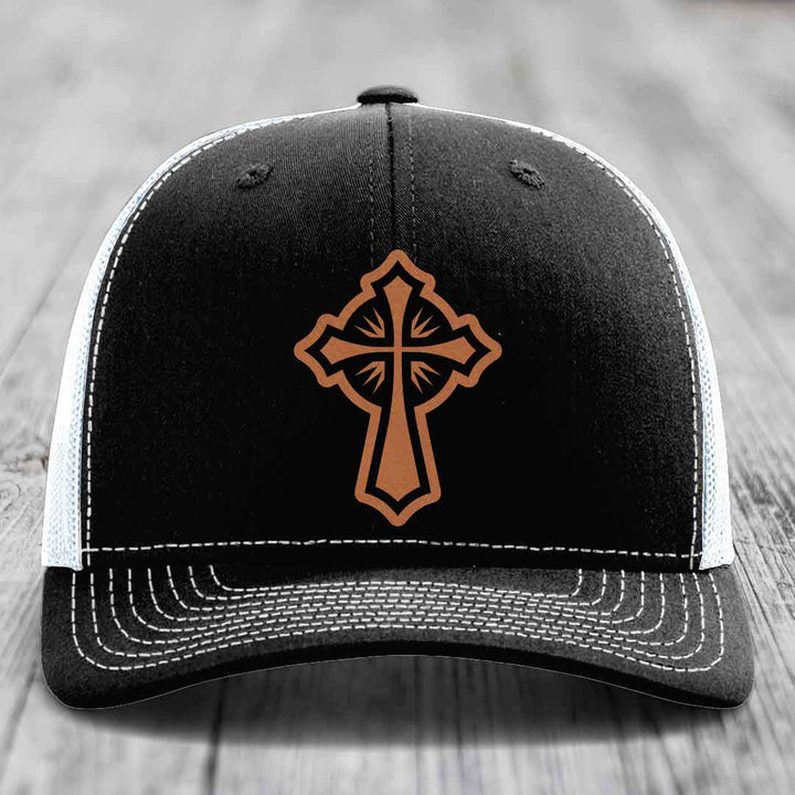 Celestis Cross - Leather Patch Hat - Rawhide to Black Patch - Richardson 112 Snapback Trucker Hat