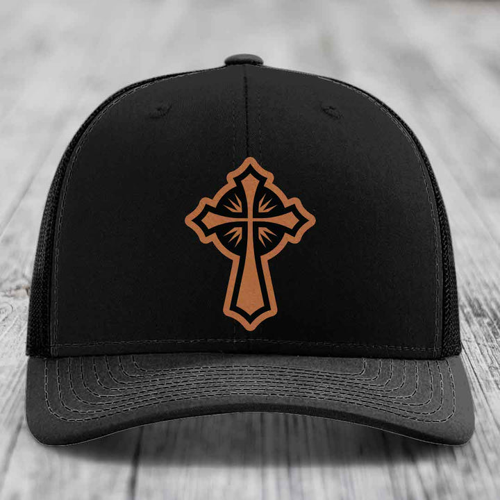 Celestis Cross - Leather Patch Hat - Rawhide to Black Patch - Richardson 112 Snapback Trucker Hat