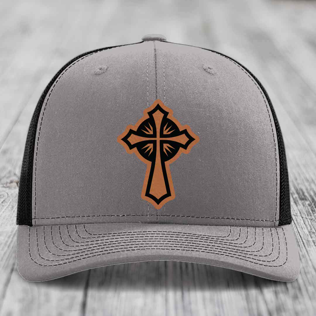 Celestis Cross - Leather Patch Hat - Rawhide to Black Patch - Richardson 112 Snapback Trucker Hat