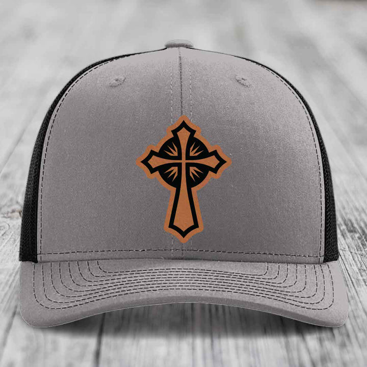 Celestis Cross - Leather Patch Hat - Rawhide to Black Patch - Richardson 112 Snapback Trucker Hat