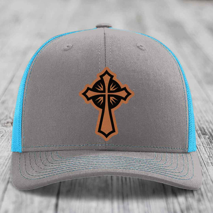 Celestis Cross - Leather Patch Hat - Rawhide to Black Patch - Richardson 112 Snapback Trucker Hat