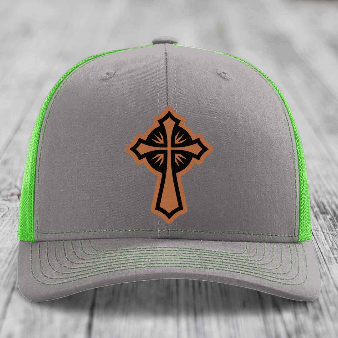 Celestis Cross - Leather Patch Hat - Rawhide to Black Patch - Richardson 112 Snapback Trucker Hat