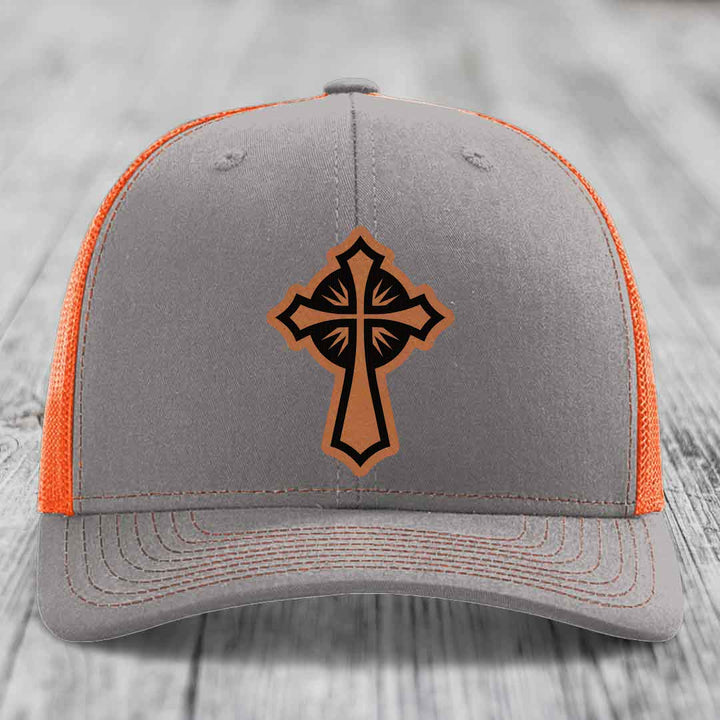 Celestis Cross - Leather Patch Hat - Rawhide to Black Patch - Richardson 112 Snapback Trucker Hat
