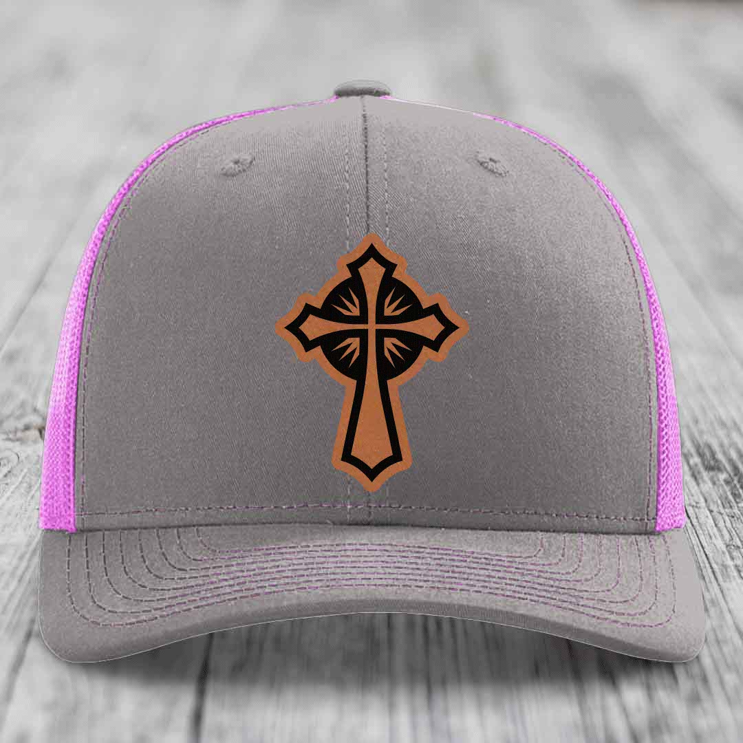 Celestis Cross - Leather Patch Hat - Rawhide to Black Patch - Richardson 112 Snapback Trucker Hat