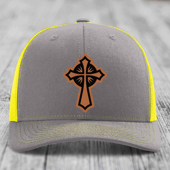 Celestis Cross - Leather Patch Hat - Rawhide to Black Patch - Richardson 112 Snapback Trucker Hat