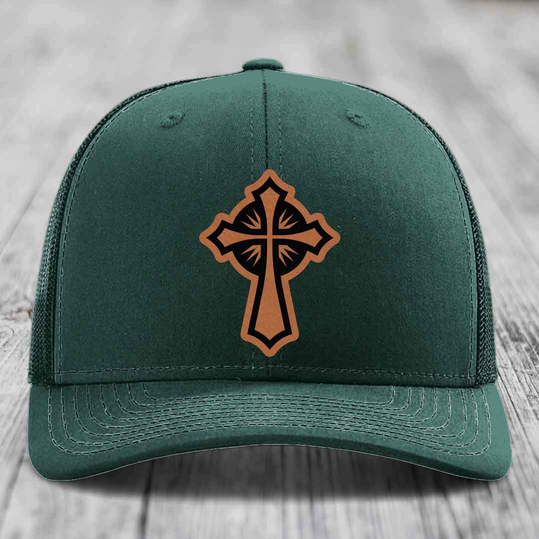 Celestis Cross - Leather Patch Hat - Rawhide to Black Patch - Richardson 112 Snapback Trucker Hat