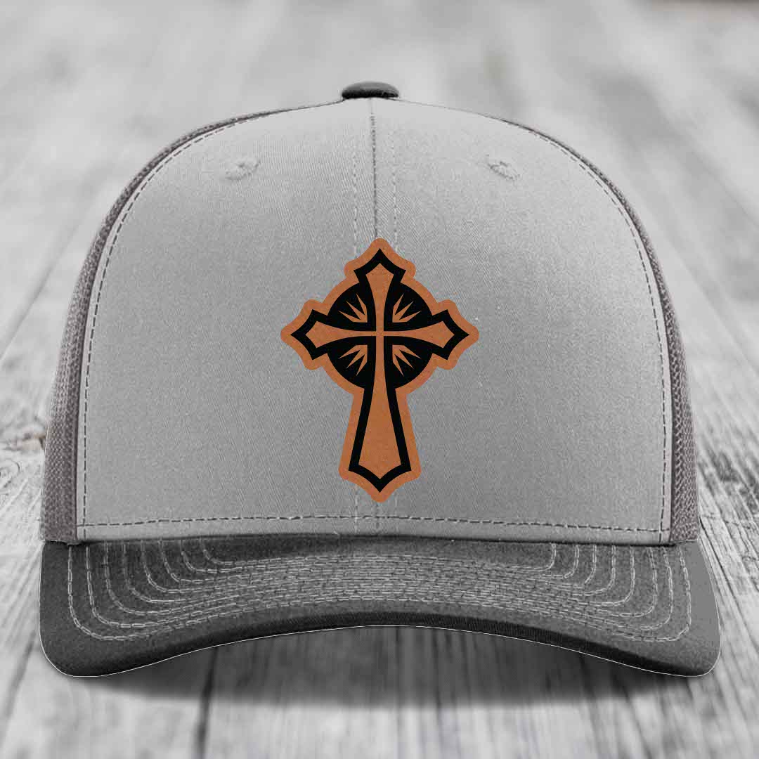Celestis Cross - Leather Patch Hat - Rawhide to Black Patch - Richardson 112 Snapback Trucker Hat