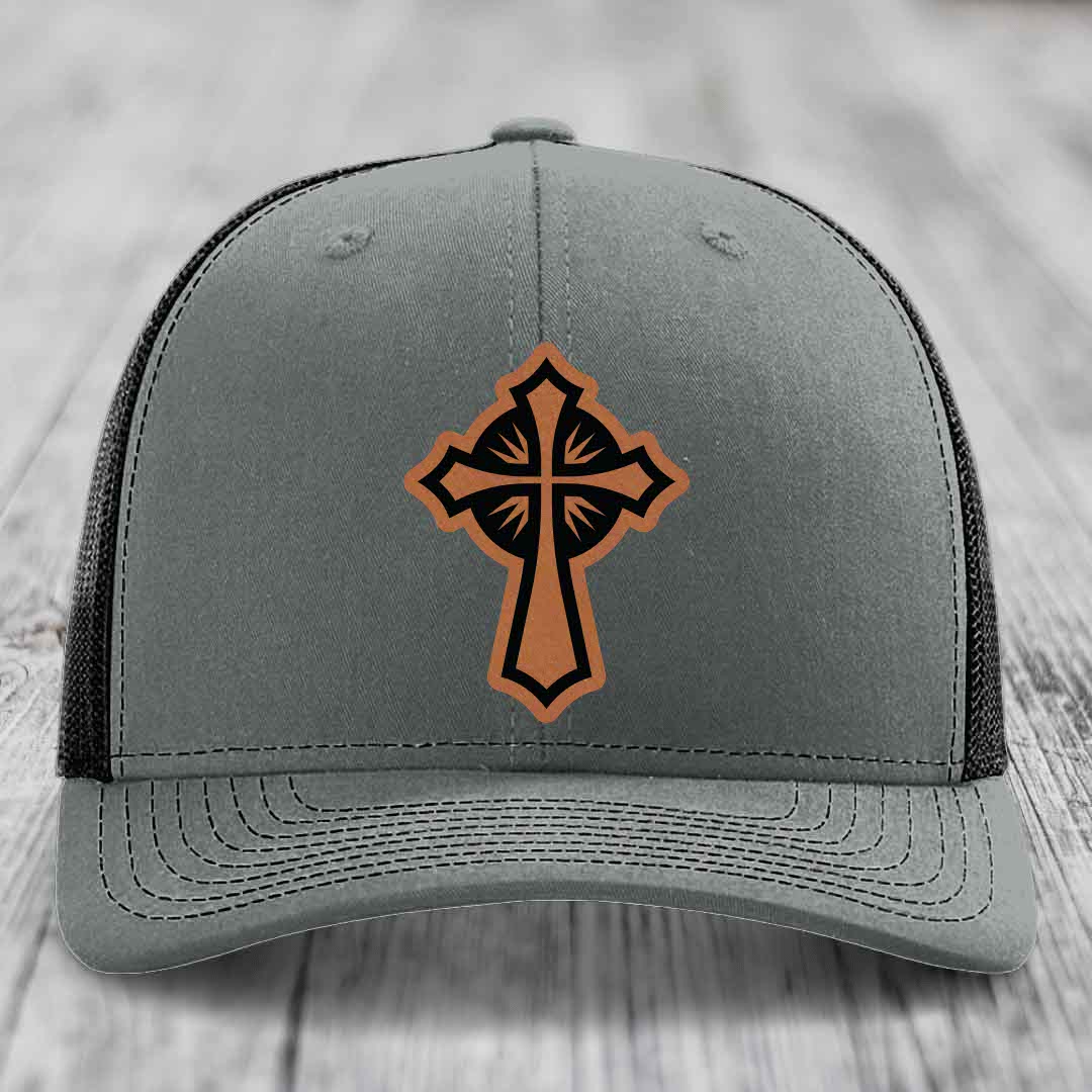 Celestis Cross - Leather Patch Hat - Rawhide to Black Patch - Richardson 112 Snapback Trucker Hat