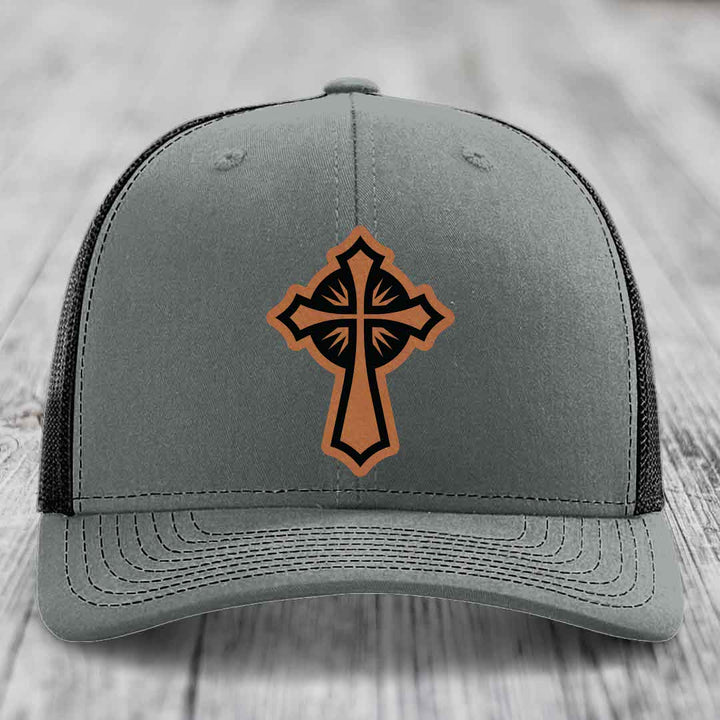 Celestis Cross - Leather Patch Hat - Rawhide to Black Patch - Richardson 112 Snapback Trucker Hat