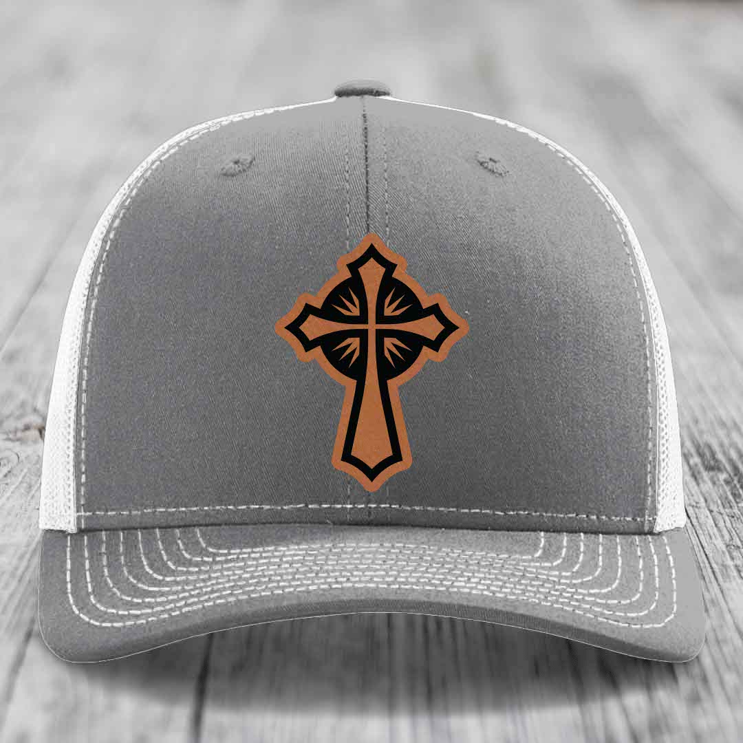Celestis Cross - Leather Patch Hat - Rawhide to Black Patch - Richardson 112 Snapback Trucker Hat