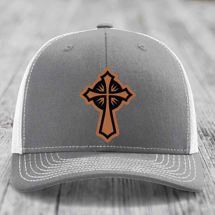 Celestis Cross - Leather Patch Hat - Rawhide to Black Patch - Richardson 112 Snapback Trucker Hat
