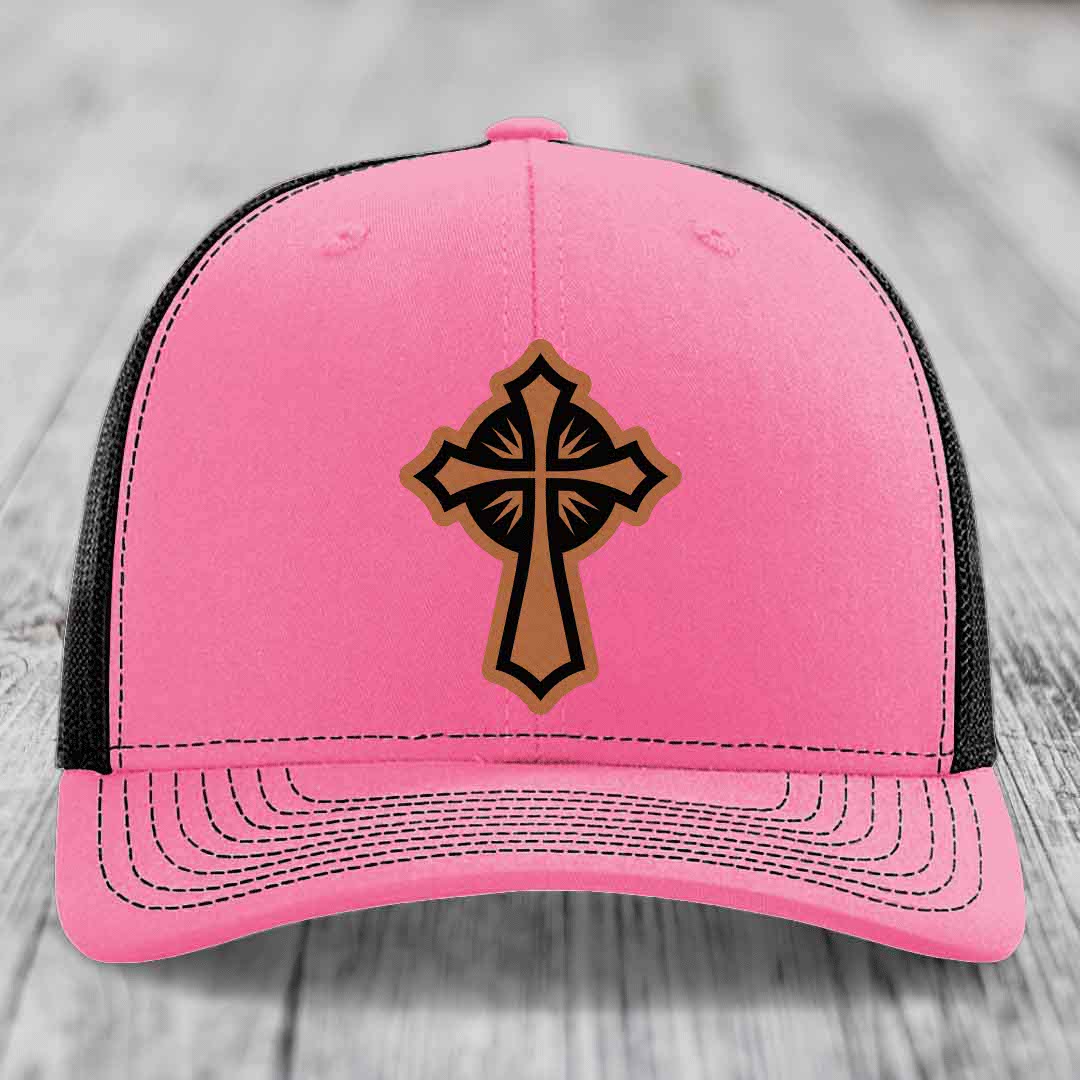 Celestis Cross - Leather Patch Hat - Rawhide to Black Patch - Richardson 112 Snapback Trucker Hat