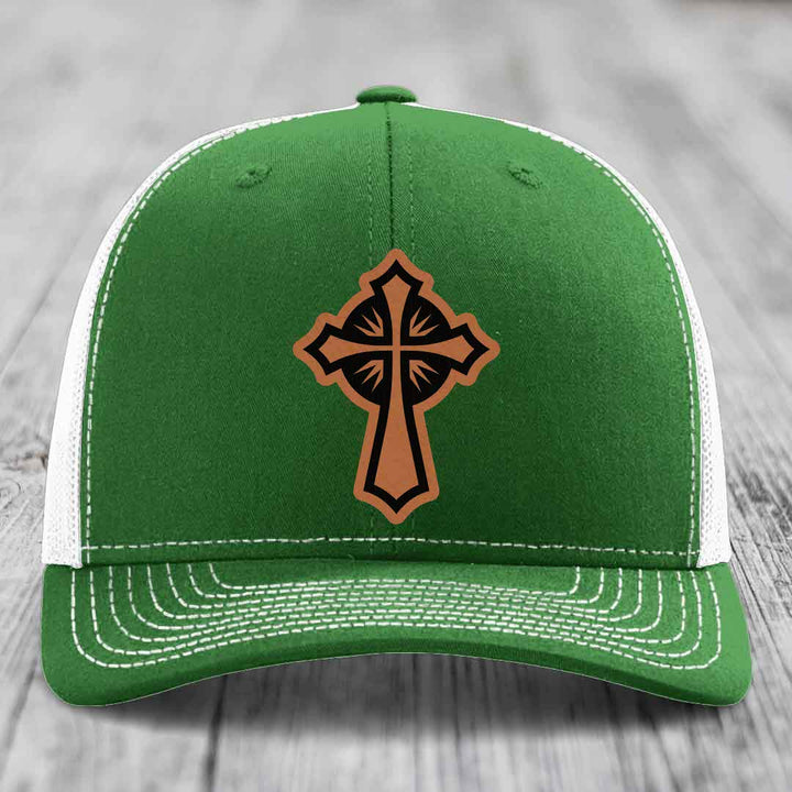 Celestis Cross - Leather Patch Hat - Rawhide to Black Patch - Richardson 112 Snapback Trucker Hat