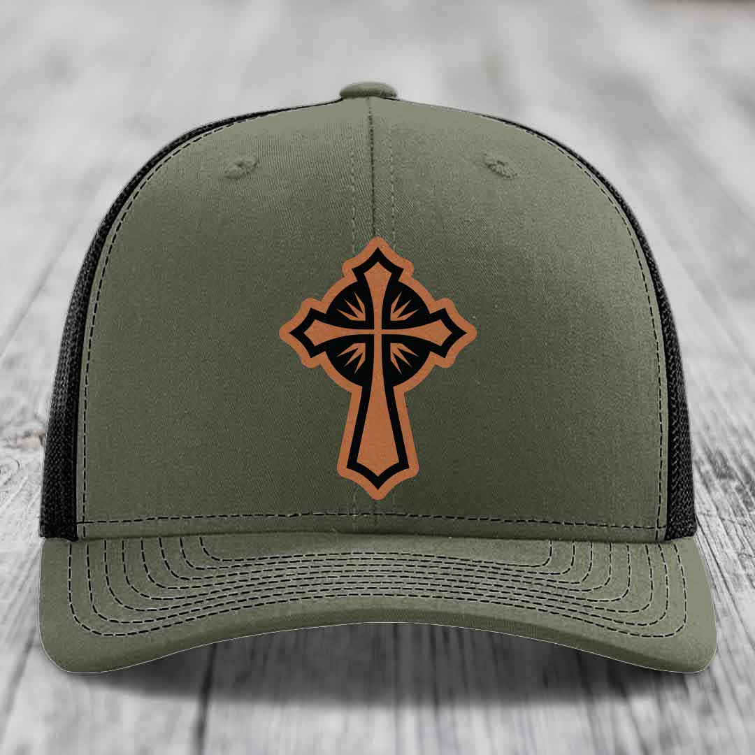 Celestis Cross - Leather Patch Hat - Rawhide to Black Patch - Richardson 112 Snapback Trucker Hat